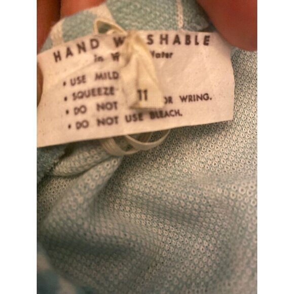 Vintage 1970's Sea Foam Green Diamond Check Elastic Waist Skirt Size 11 - Picture 3 of 4
